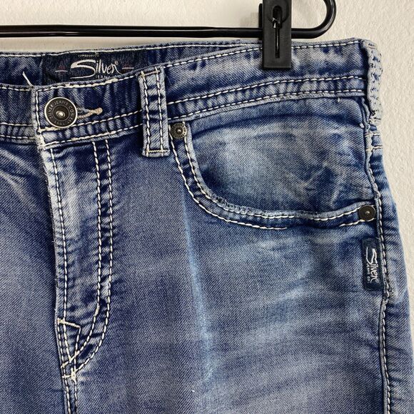Mens Silver Grayson Blue Jeans 34/32 Straight Leg Mid Rise Med Wash Straight - Picture 4 of 16